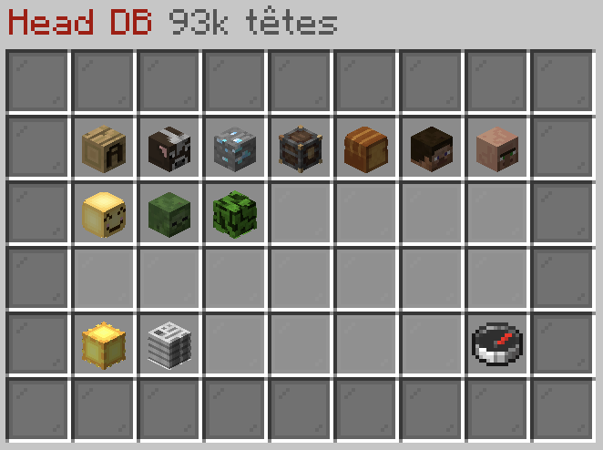 Menu Head Database du Décapitaine proposant 93 000 têtes décoratives